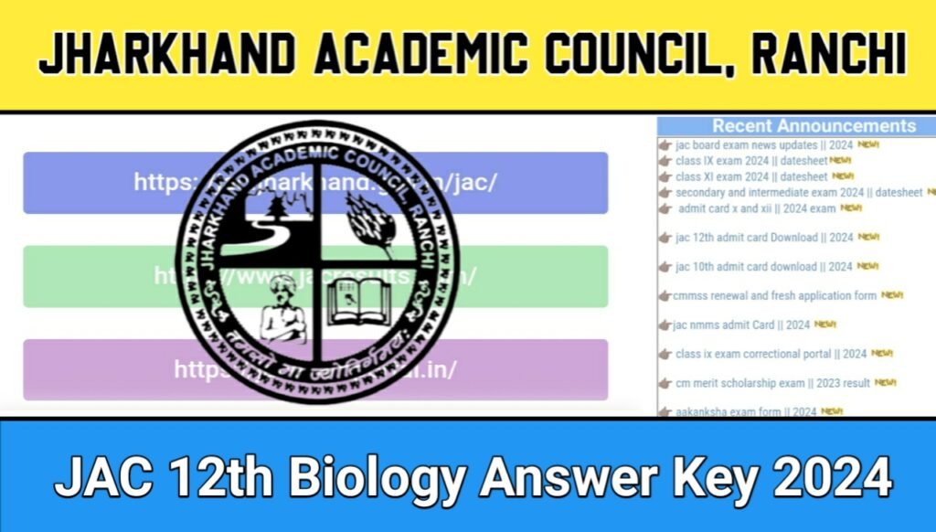 JAC 12th Biology Answer Key 2024