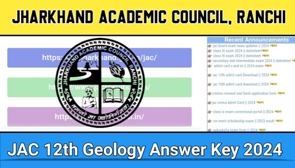 JAC 12th Geology Answer Key 2024